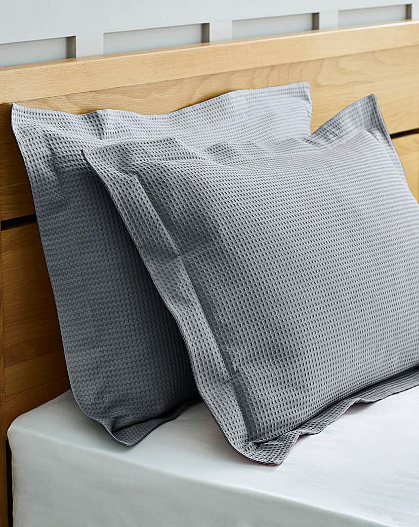 Waffle Cotton Oxford Pillowcases - Charcoal