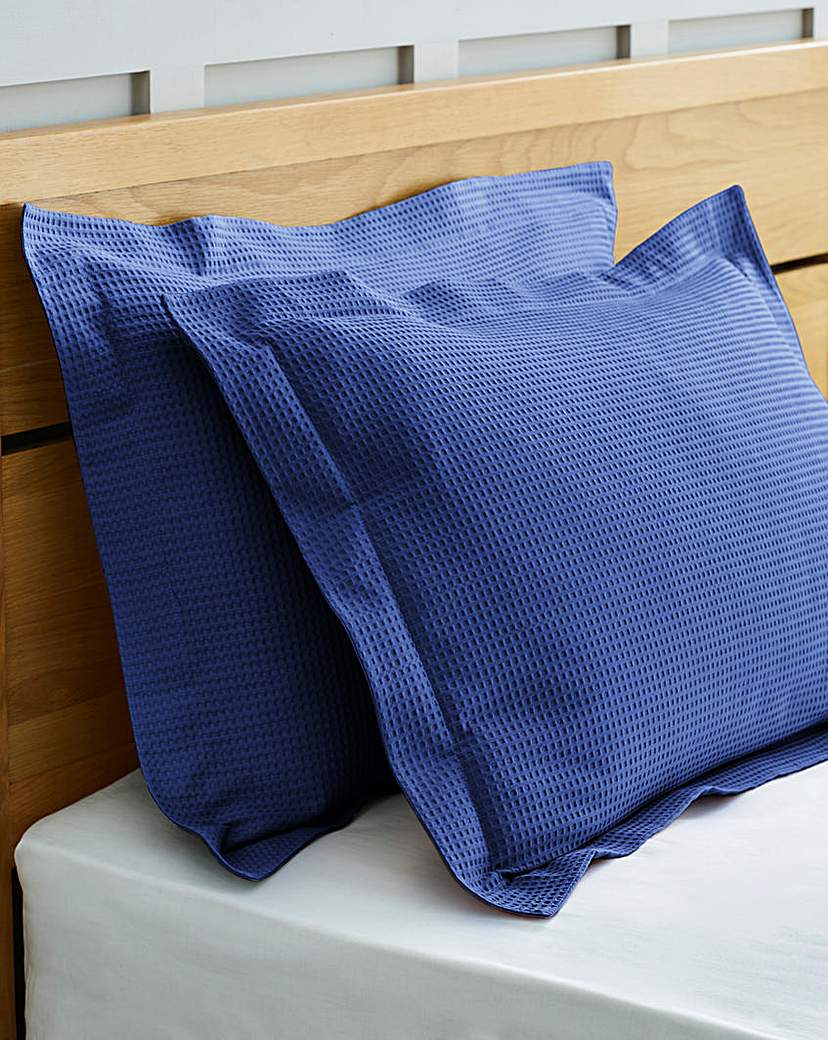 Waffle Cotton Oxford Pillowcases - Navy