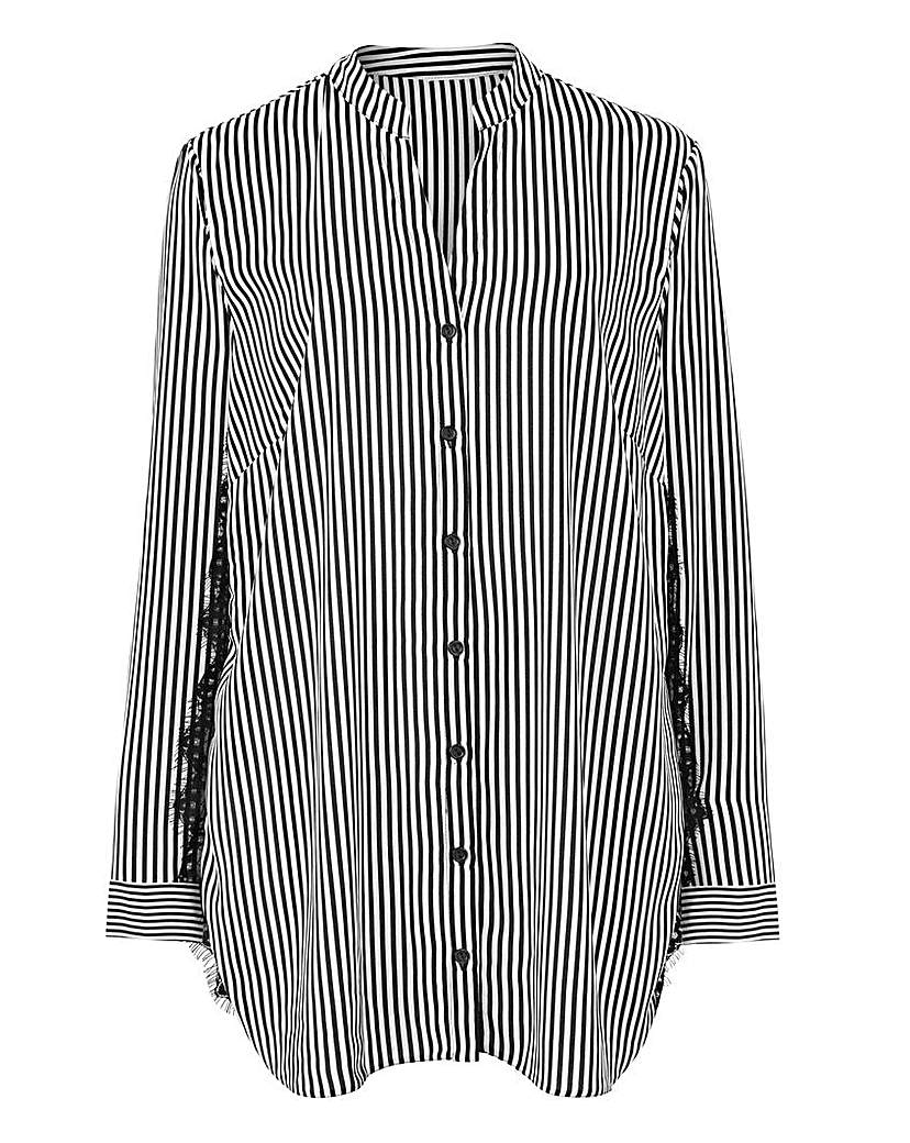 Mono Stripe Lace Detail Longline Shirt