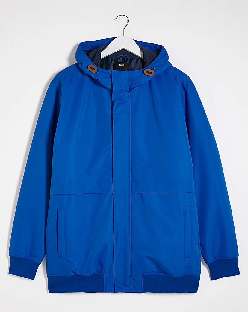 Image of Blue Fleece Lined Hooded Bomber Jacket