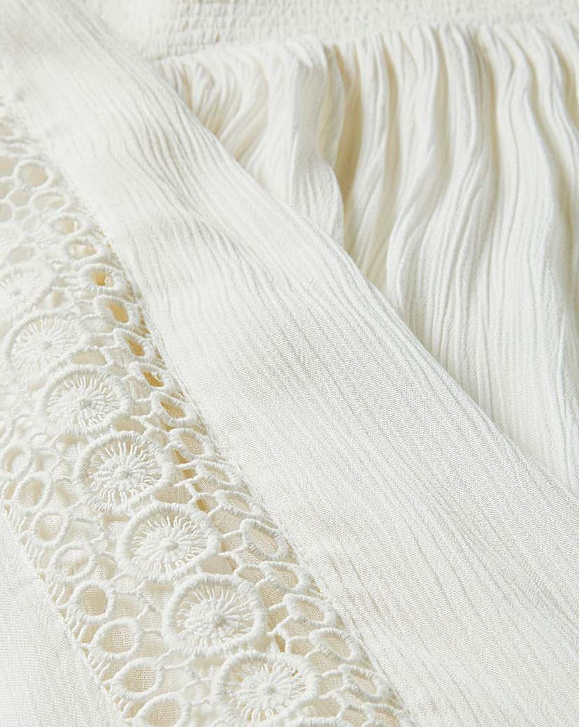 Image of Ivory Embroidered Crinkle Bardot Top