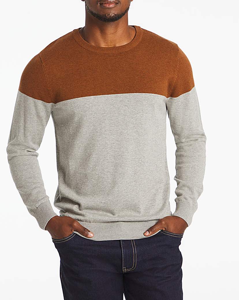 Grey Colourblock Crew Neck Jumper