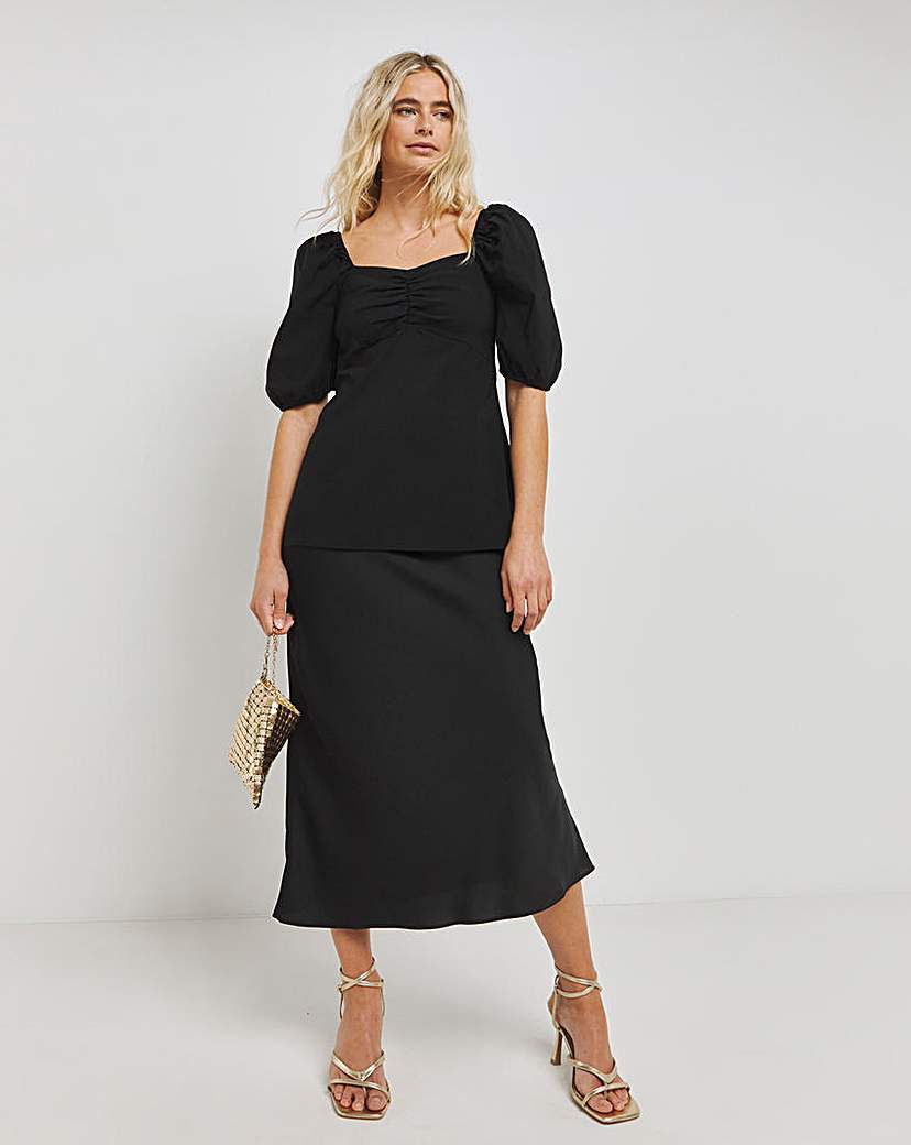 Black Superstretch Bengaline Ruched Top
