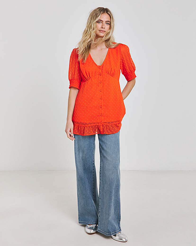 Red Dobby Button Through Blouse