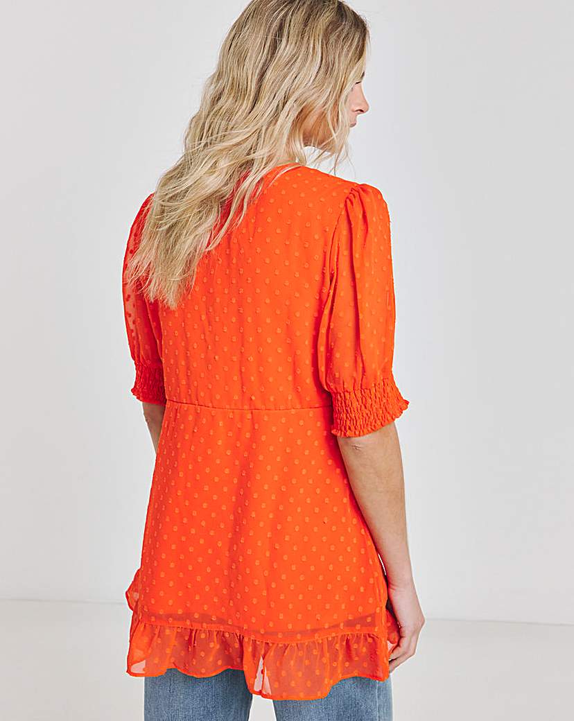 Red Dobby Button Through Blouse