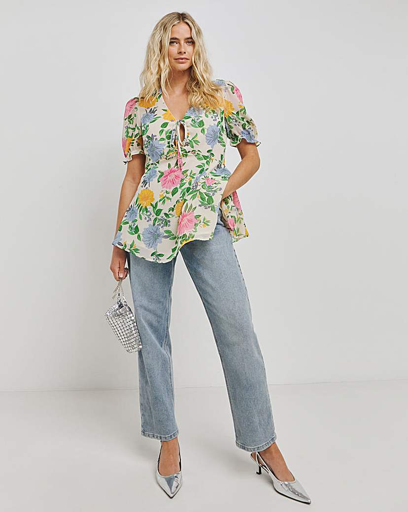 Floral Blouse with Tie Front Detail