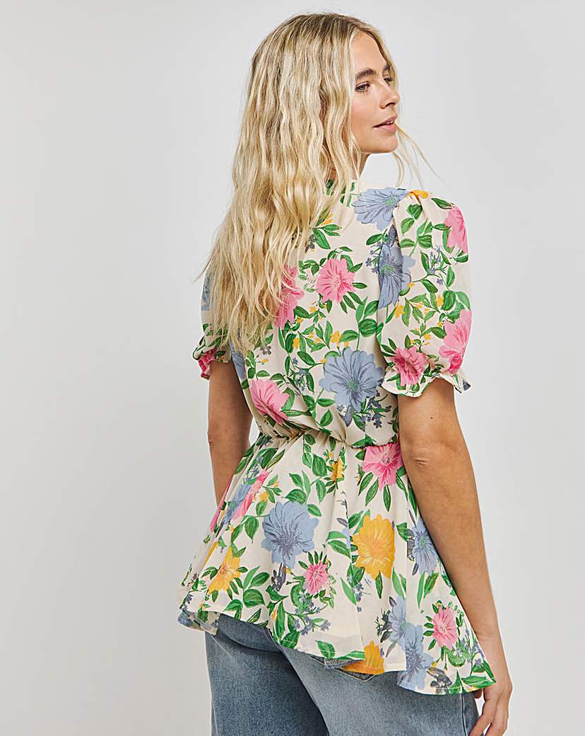 Floral Blouse with Tie Front Detail