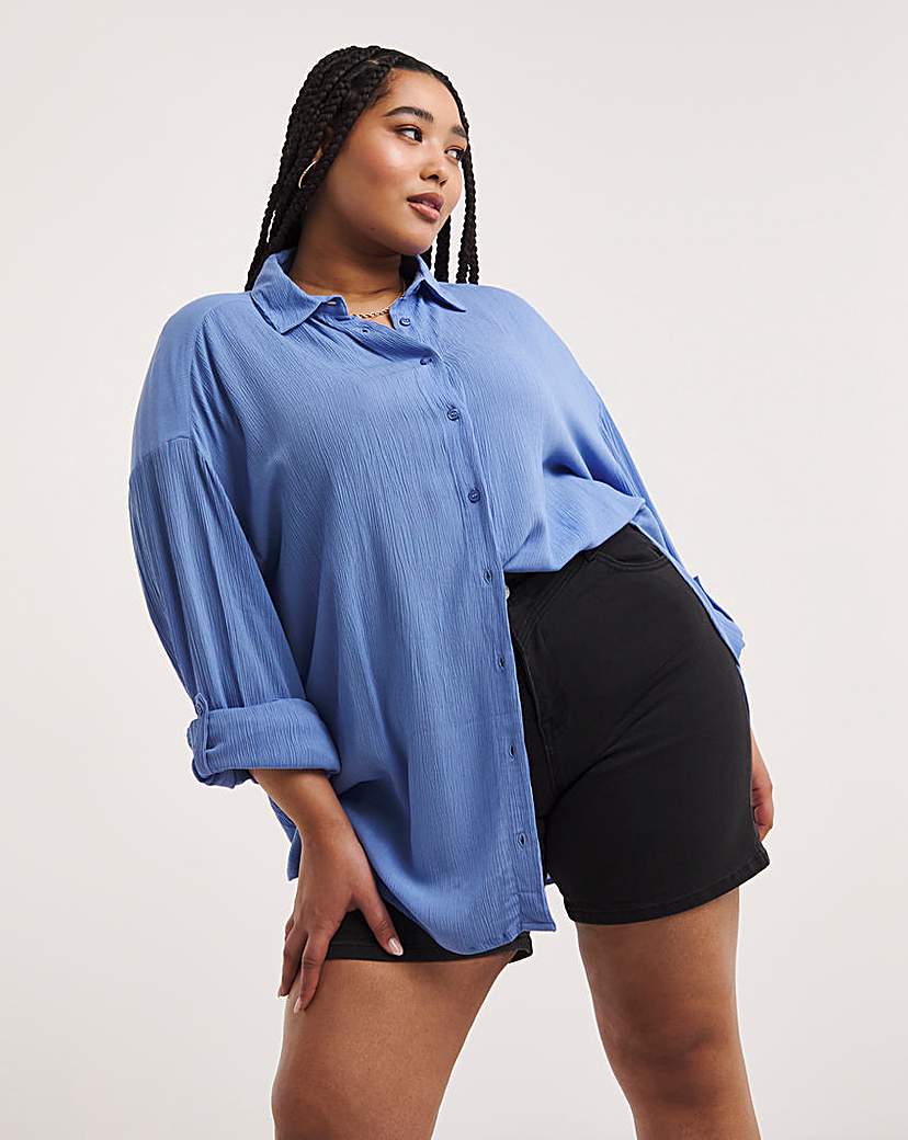 Blue Crinkle Dipped Back Shirt