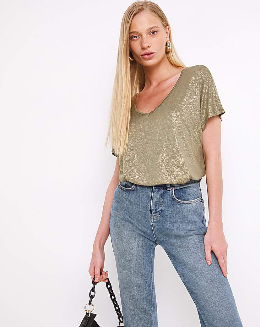 Khaki V-Neck Drop Shoulder Top