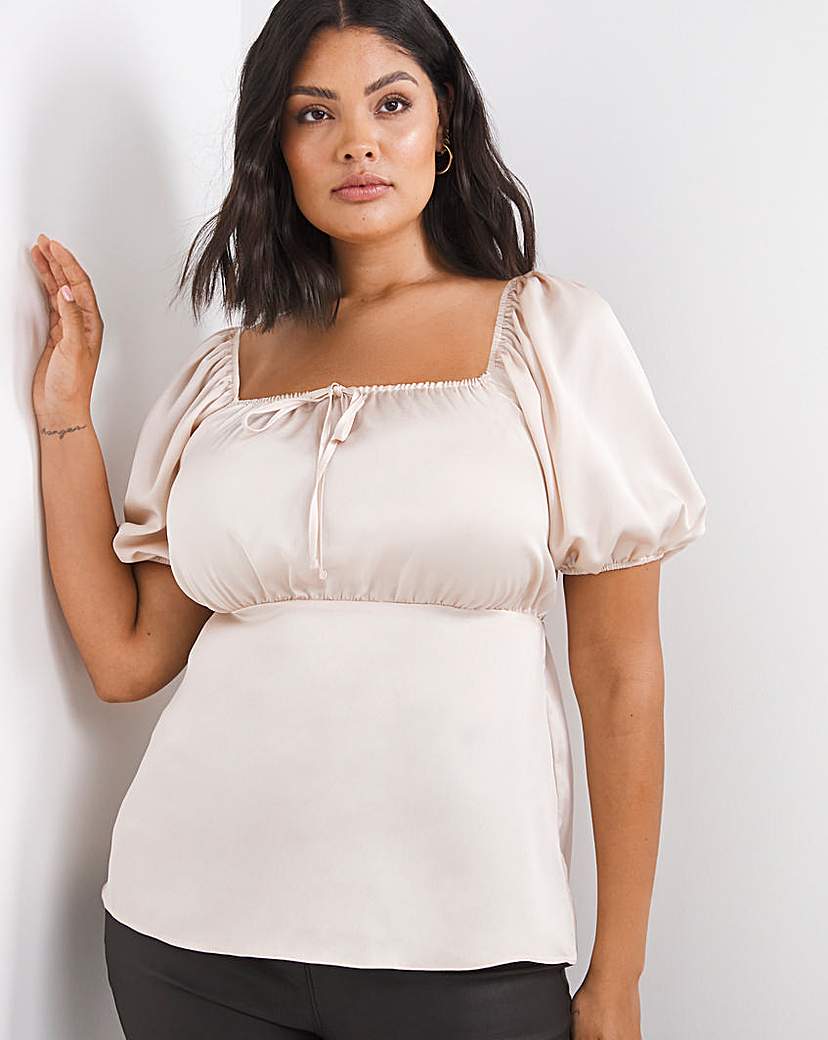 Puff Sleeve Milkmaid Satin Blouse