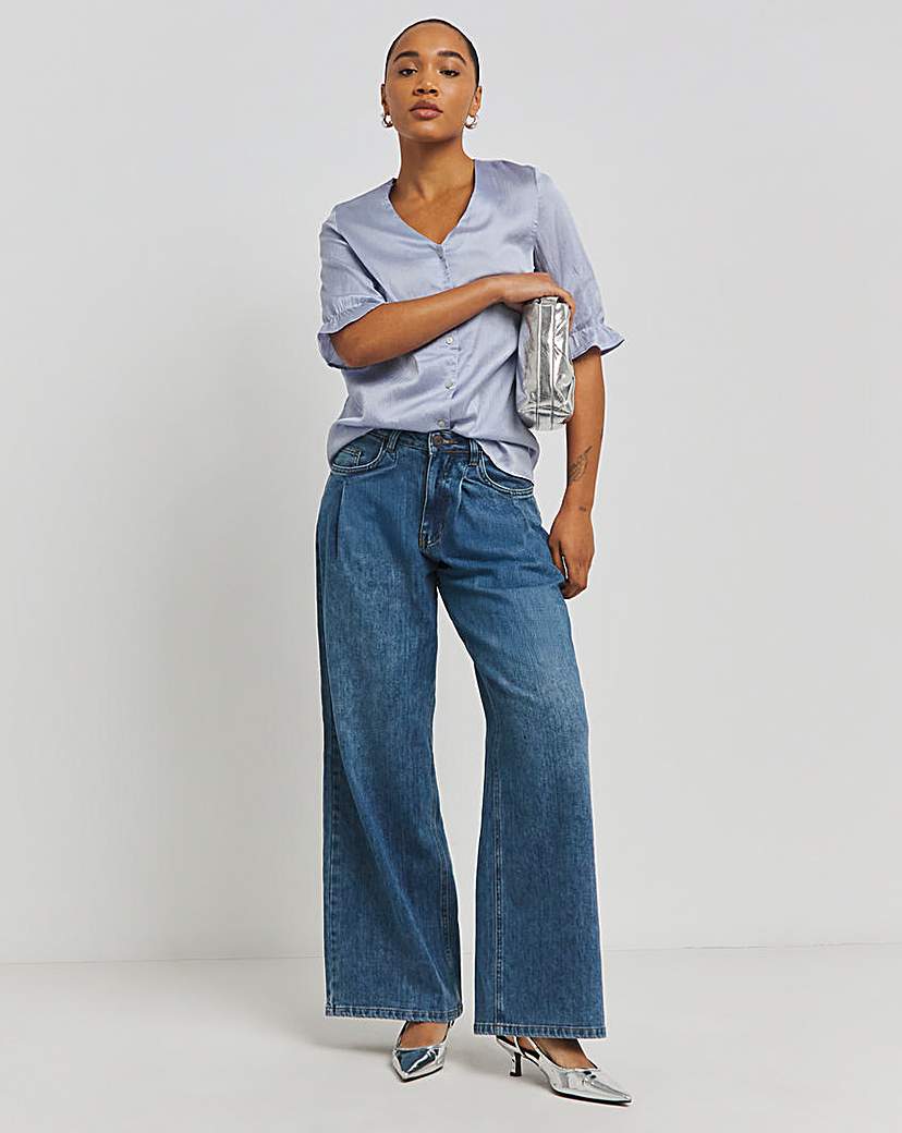 Blue Button Through Satin Blouse