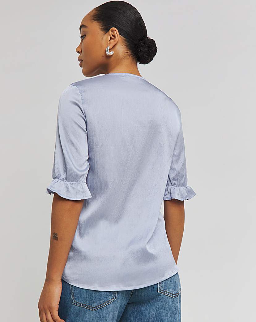 Blue Button Through Satin Blouse