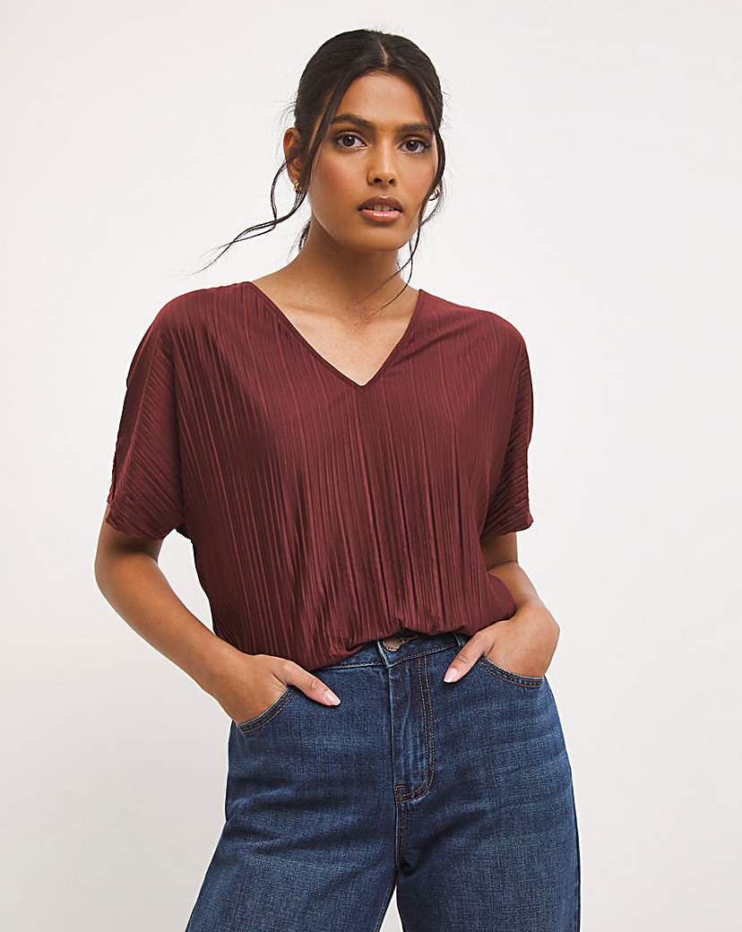 Burgundy Plisse Jersey Top