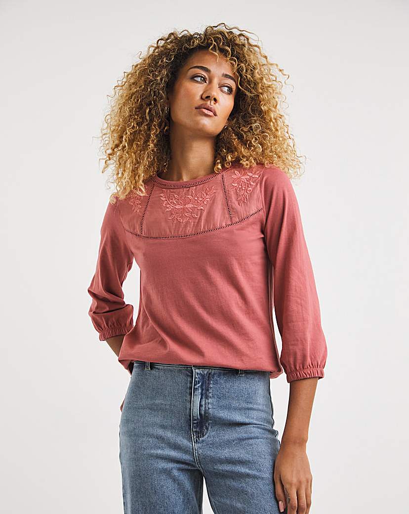 Embroidered Insert Ladder Trim Top