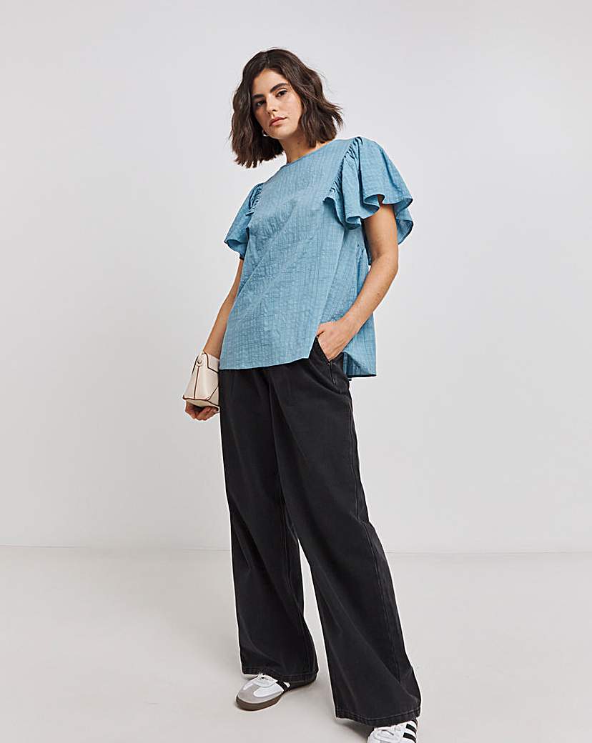 Checked Ruffle Sleeve Blouse