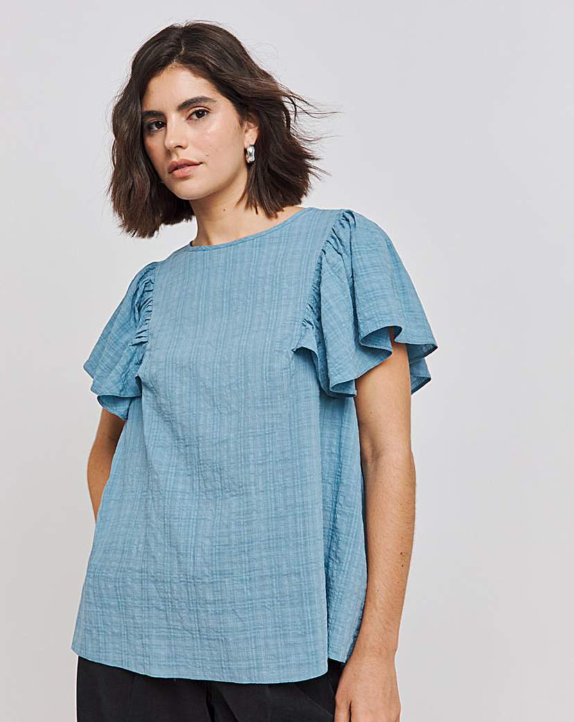 Checked Ruffle Sleeve Blouse