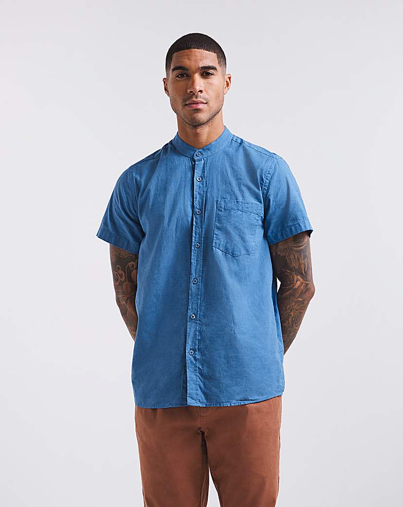 Cobalt Grandad Collar Linen Shirt