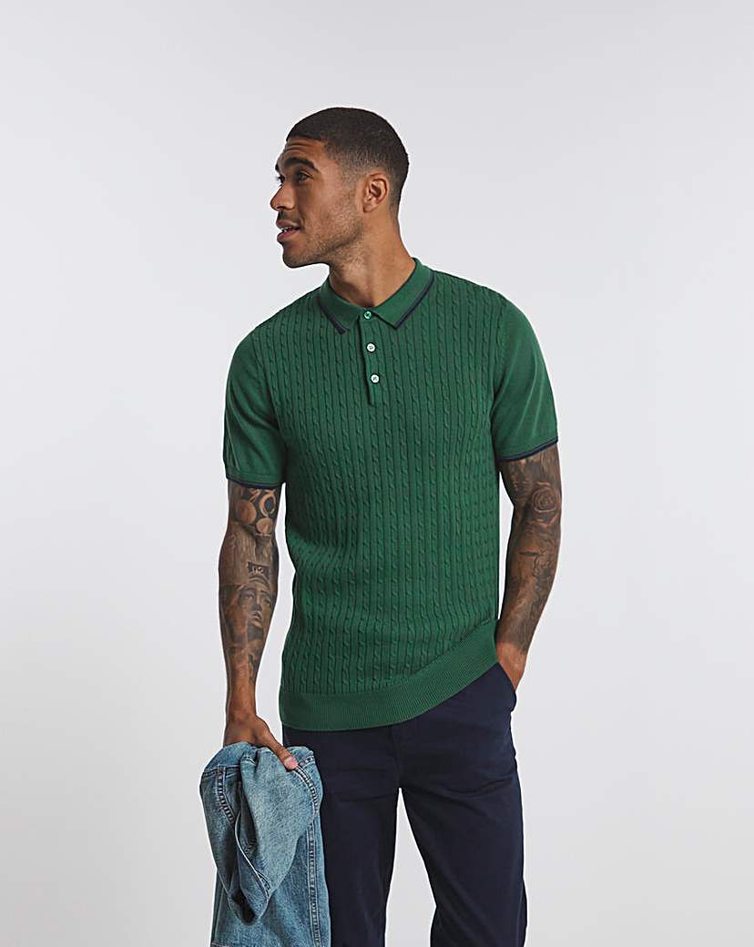 Green Tipped Cable Knit Polo