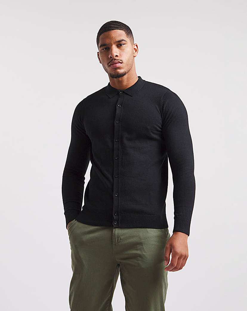 Cashmere Button Through Long Sleeve Polo