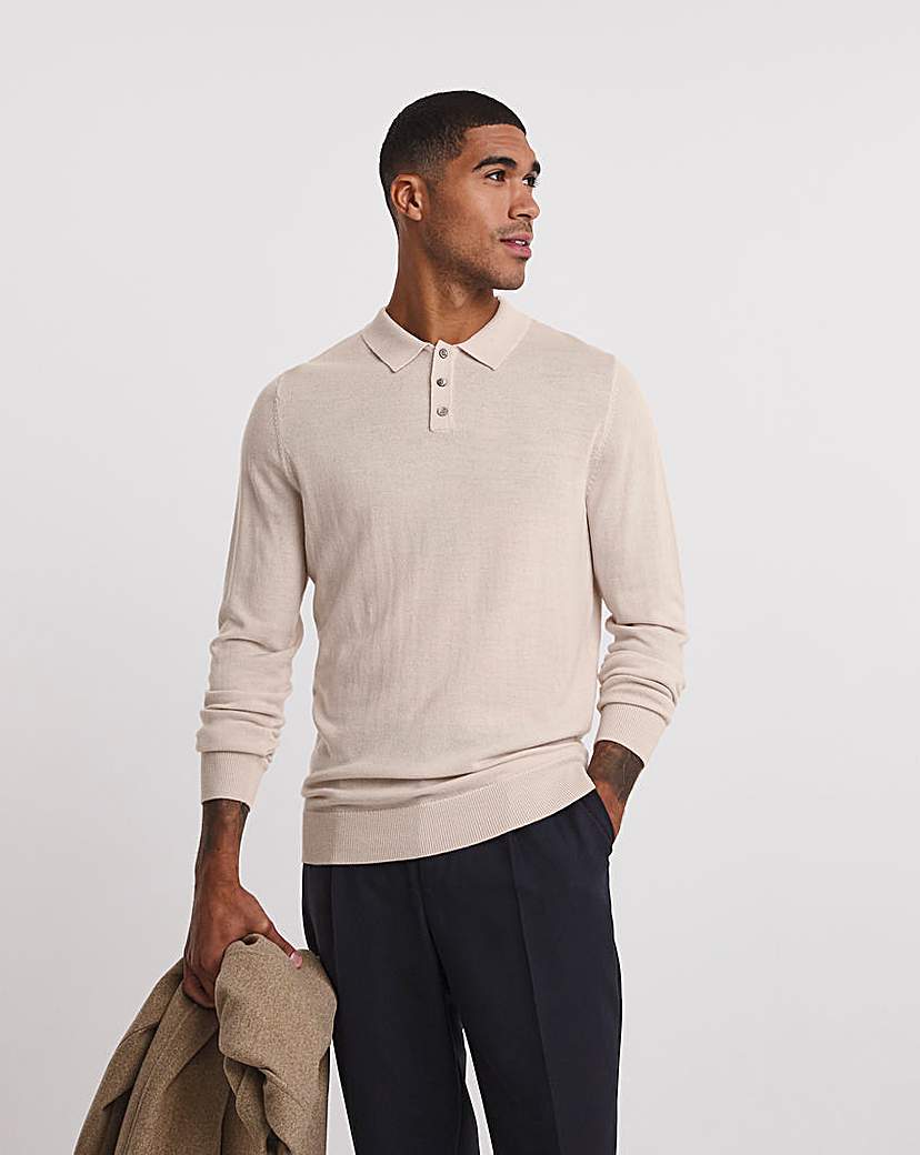 Merino Wool Long Sleeve Polo Jacamo