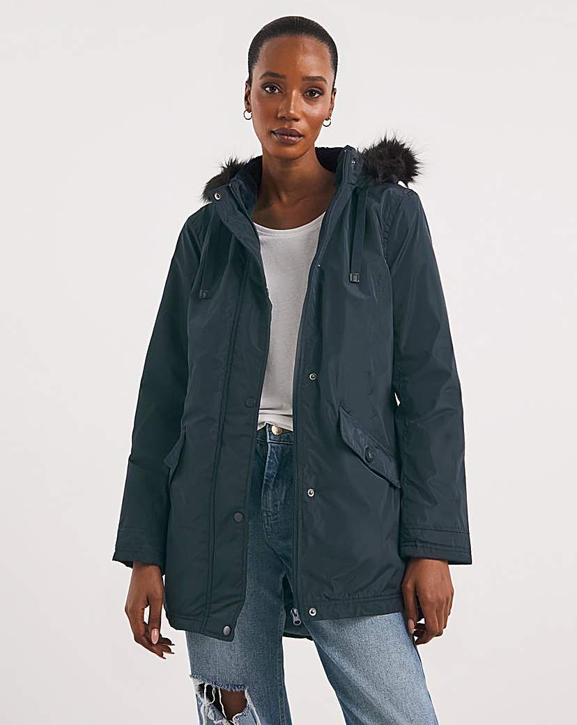 Navy Faux Fur Trim Parka JD Williams