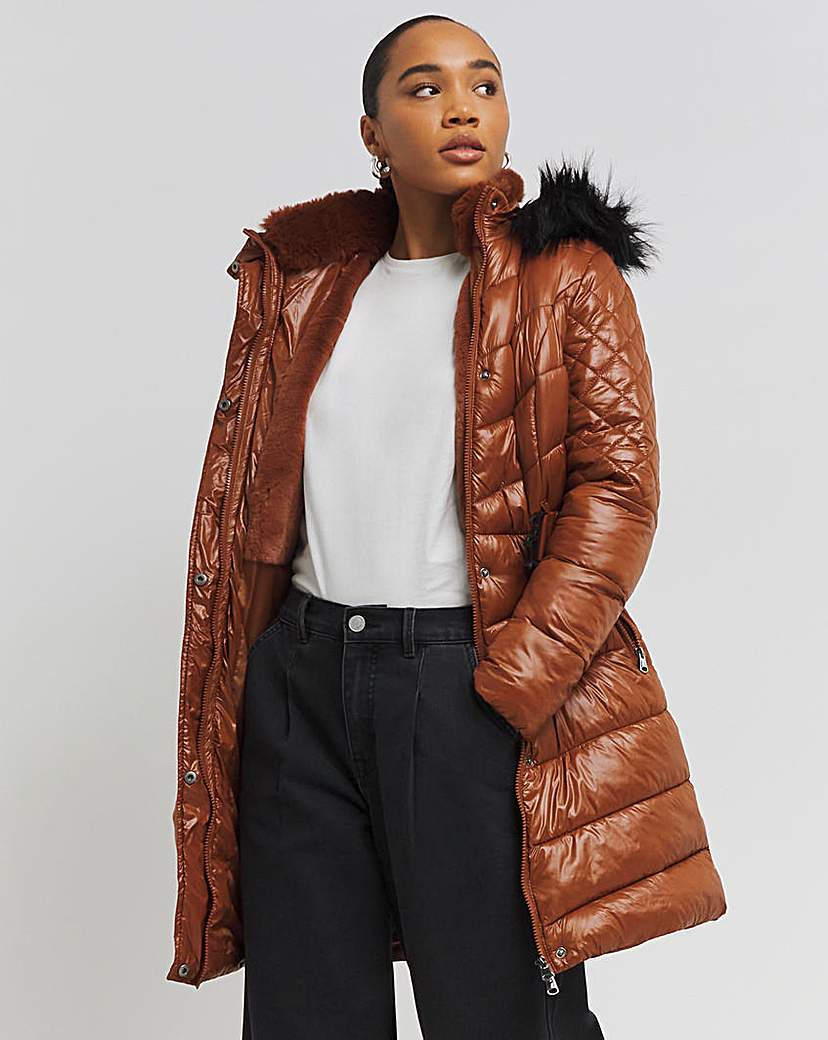 Rust Luxe Longline Puffer Coat