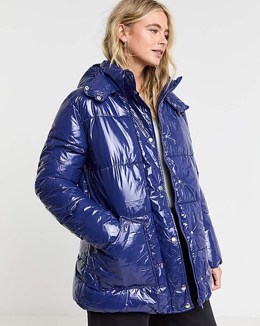 Mid Length High Shine Padded Coat
