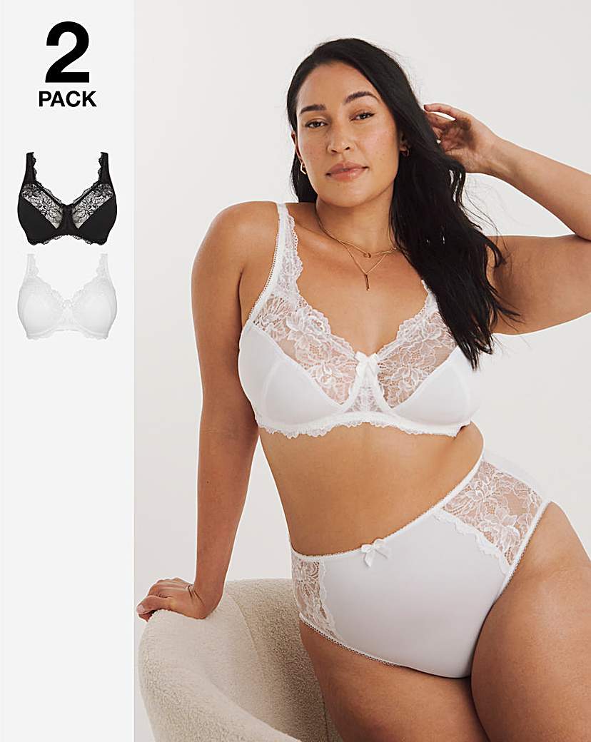 2 Pack Ella Lace Non Wired Full Cup Bras