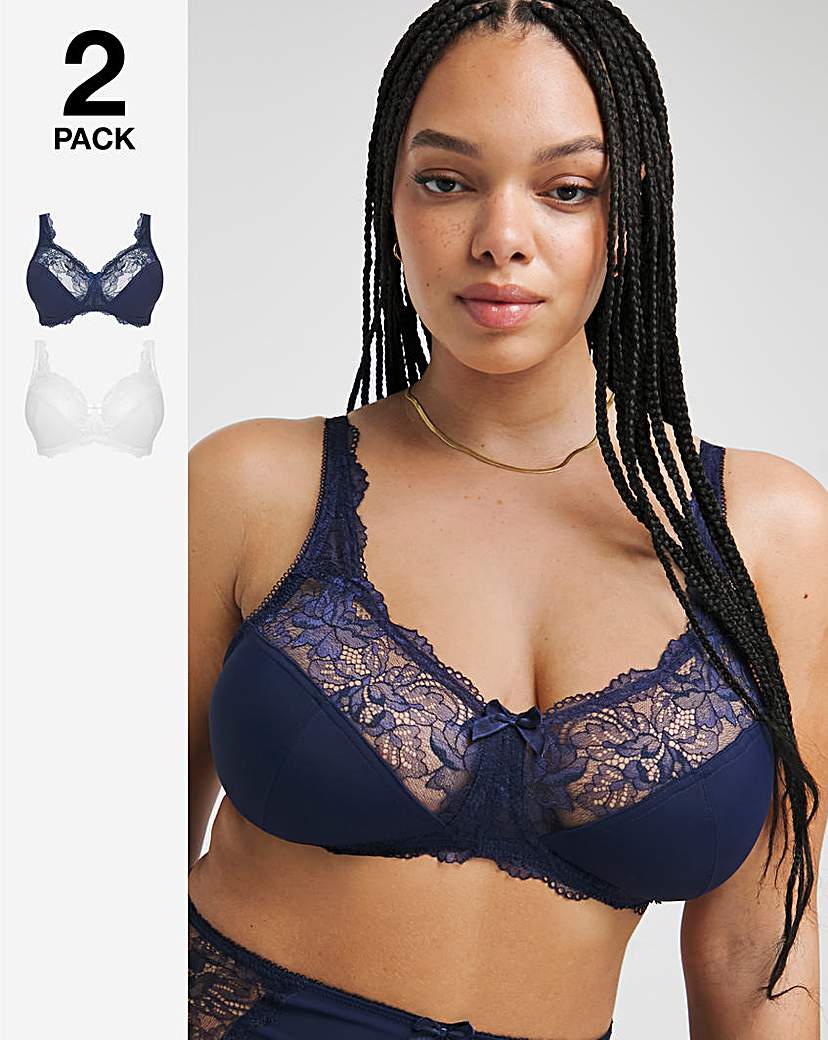 2 Pack Ella Lace Non Wired Full Cup Bras