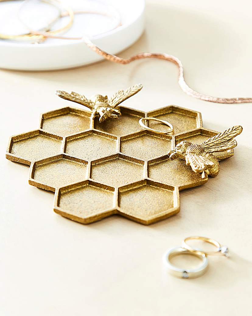 Image of Gold Honeycomb Bee Trinket Dish