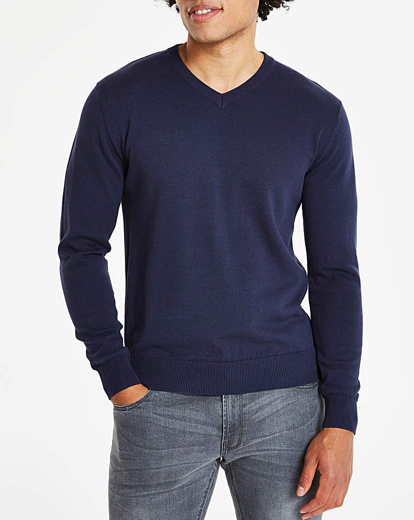 Navy V-Neck Cotton Jumper Long