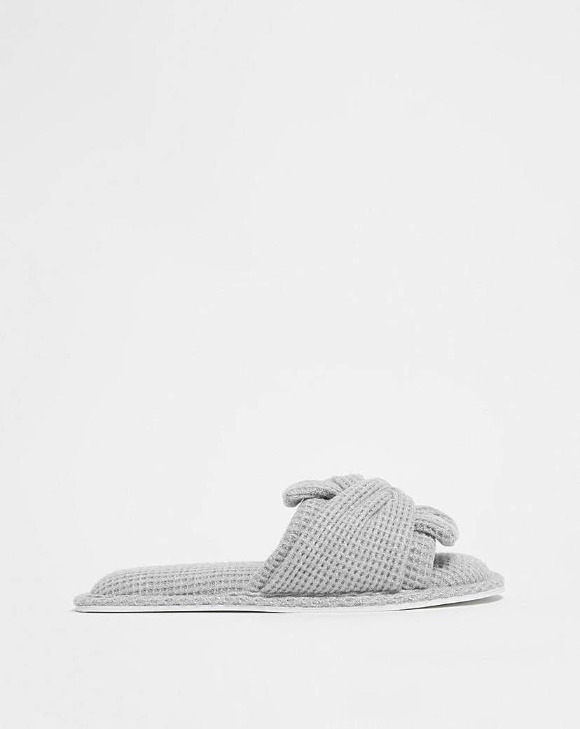 Waffle Bow Mule Slipper E Fit - Grey