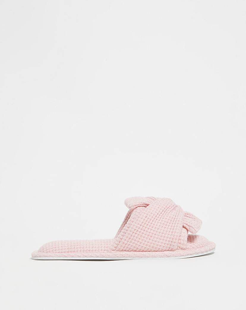 Waffle Bow Mule Slipper E Fit - Pink