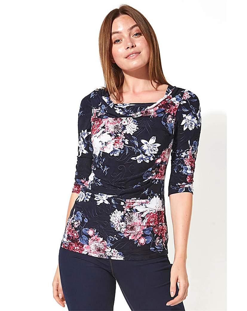 Image of Roman Floral Print Cowl Neck Top
