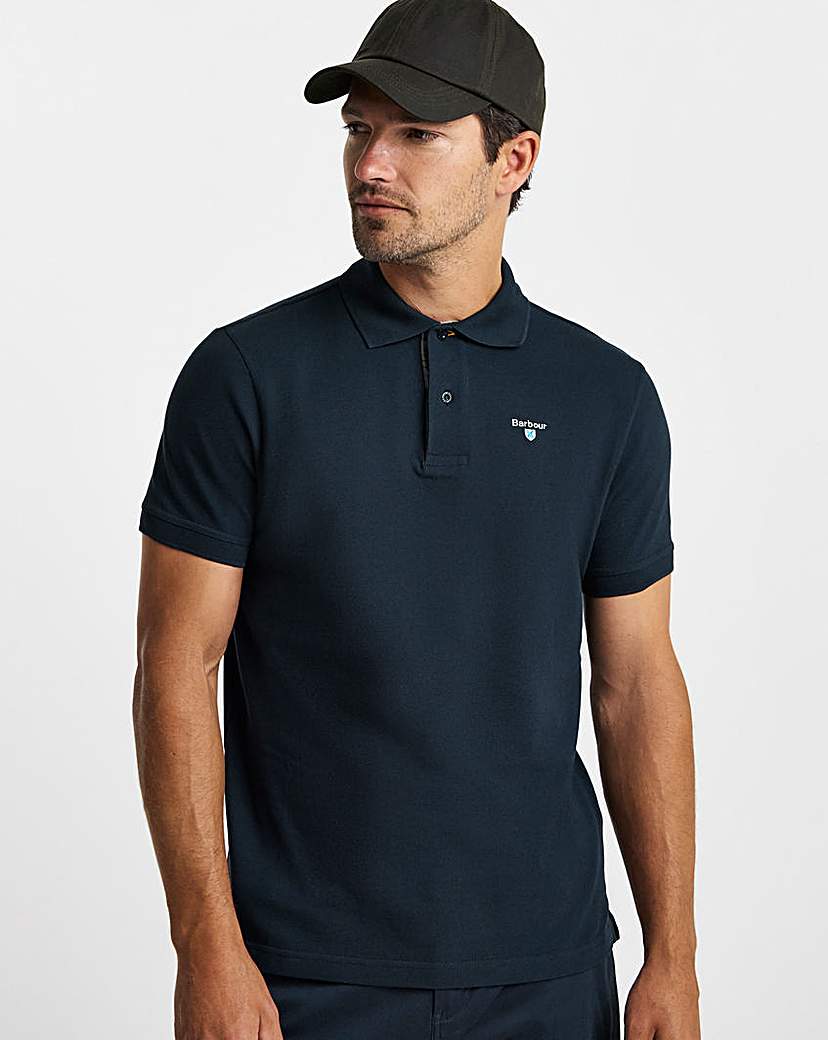 Barbour Tartan Trim Pique Polo - Navy - 100% Cotton - Men's - Size L