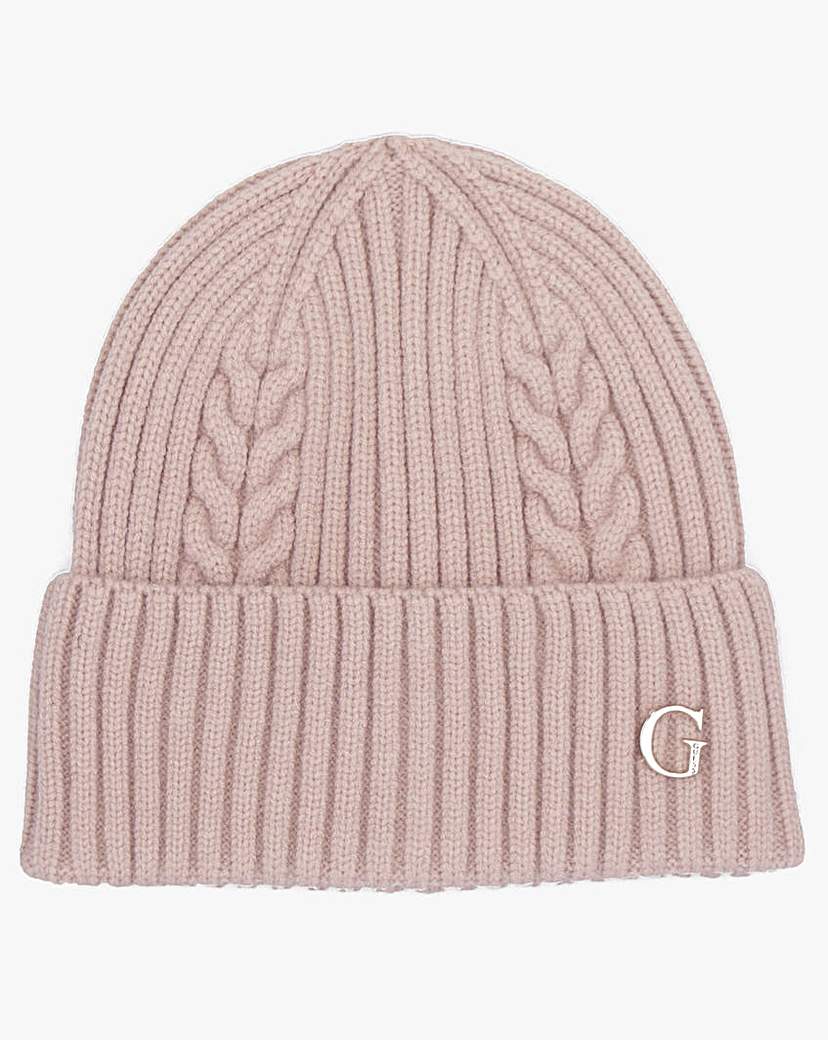 Guess Pink Knitted G Logo Beanie Hat …