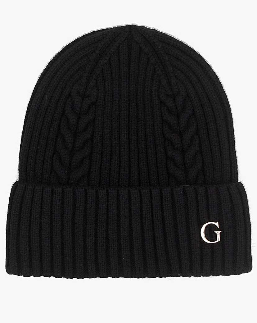 Guess Black Knitted G Logo Beanie Hat …