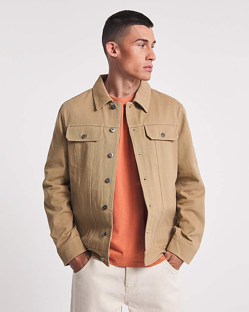 Stone Cotton Twill Trucker Jacket