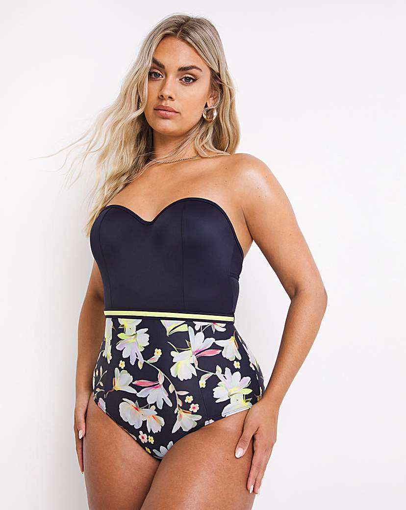 Capriosca Frill Sleeve One Piece Swimsuit - Navy & White Dots