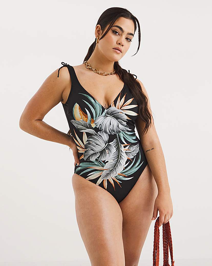 Bamboo Grove Plunge Swimsuit by Fantasie, Black Print, Plunge Swimsuit