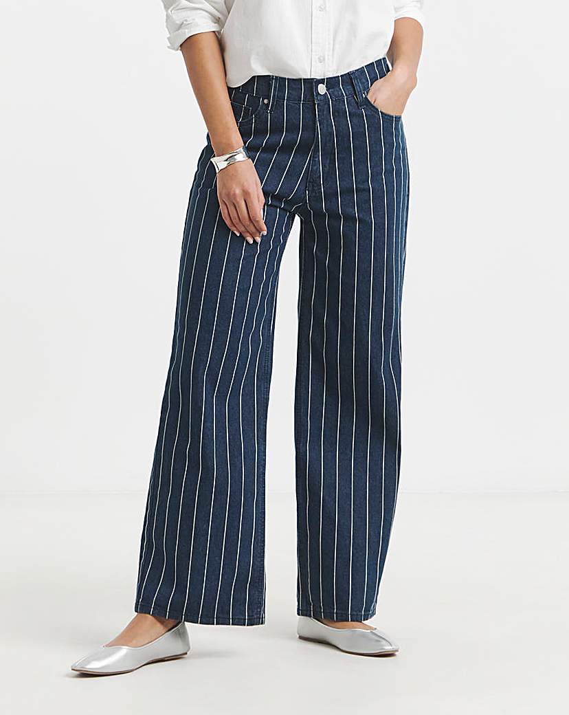Striped Blue Wide Leg Jeans