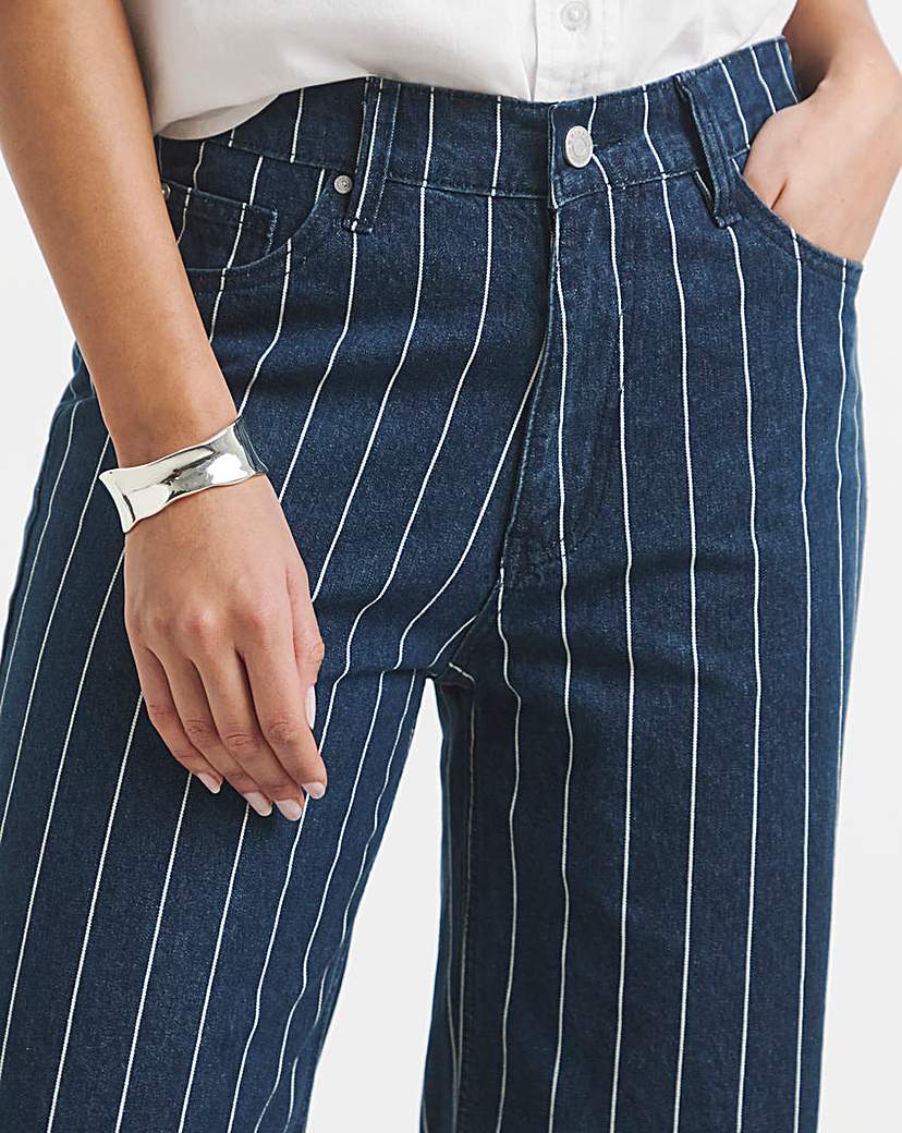 Striped Blue Wide Leg Jeans