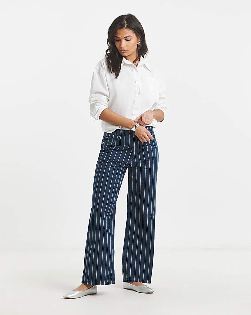 Striped Blue Wide Leg Jeans