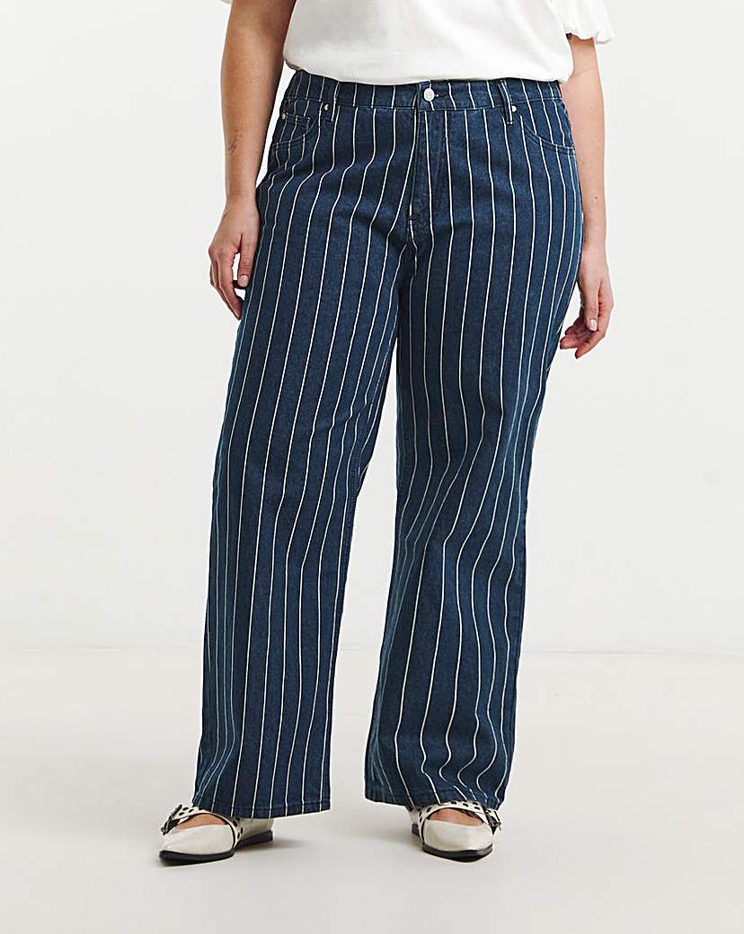Striped Blue Wide Leg Jeans