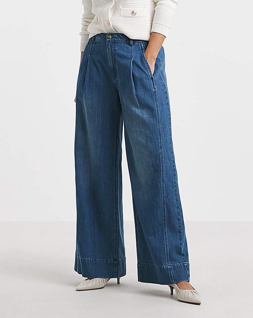 Drape Wide Leg Jeans- Authentic Mid Blue