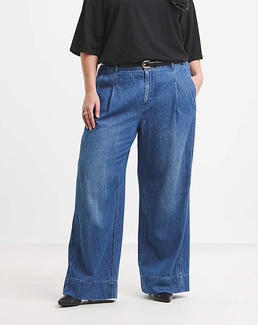Drape Wide Leg Jeans- Authentic Mid Blue