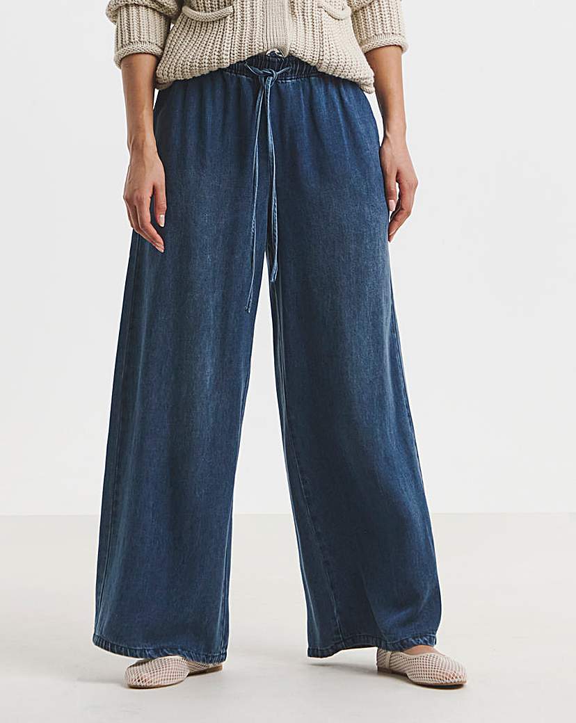 Indigo Denim Lyocell Tie Front Jeans