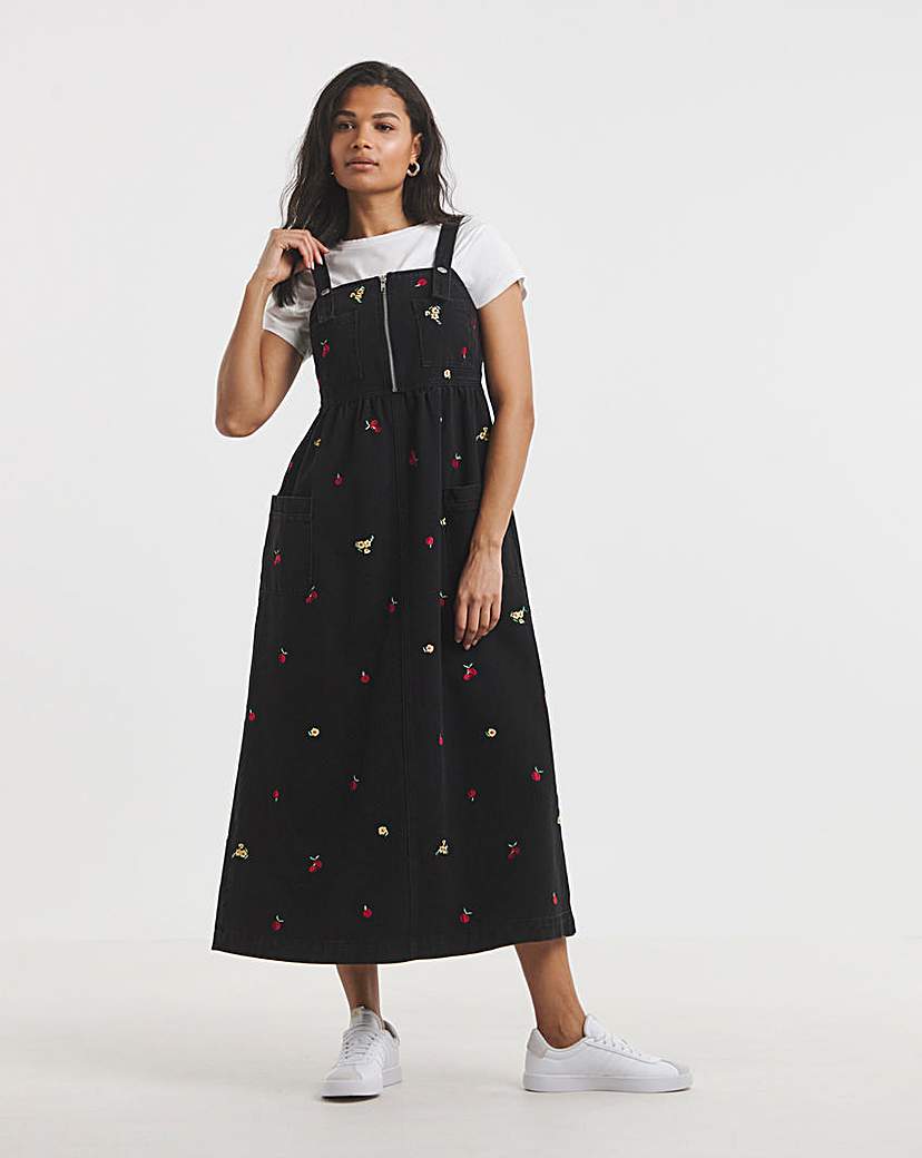 Floral Embroidered Midaxi Pinafore Dress