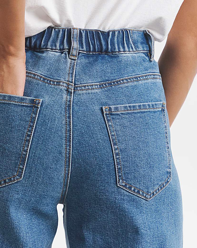 Mid Blue Cropped Barrel Leg Jeans
