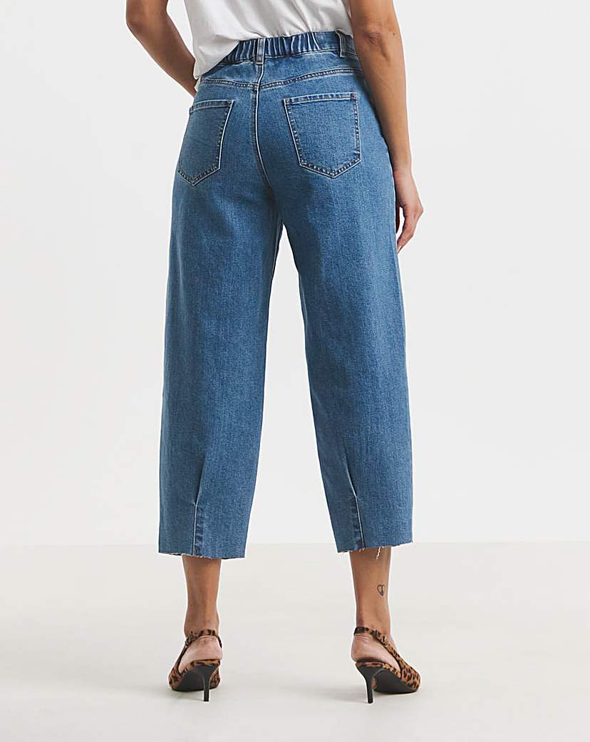 Mid Blue Cropped Barrel Leg Jeans